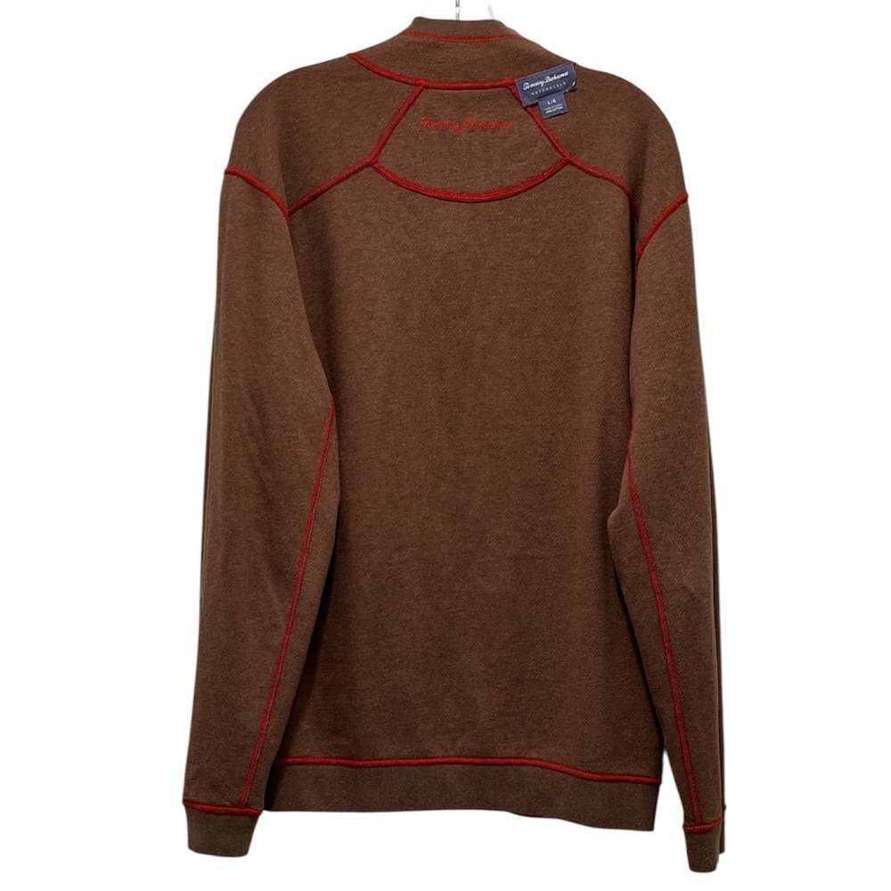 Tommy Bahama EUC Men's Flip Side‎ Twill Reversible Half Zip Pullover Red/Brown L - Picture 5 of 13